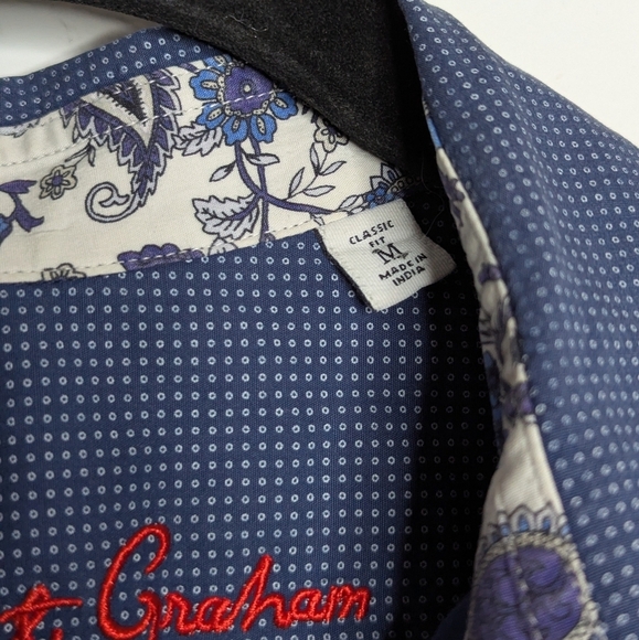 Robert Graham Casual Button Down Short Paisley Floral Dot Print Blue Medium - Picture 5 of 8